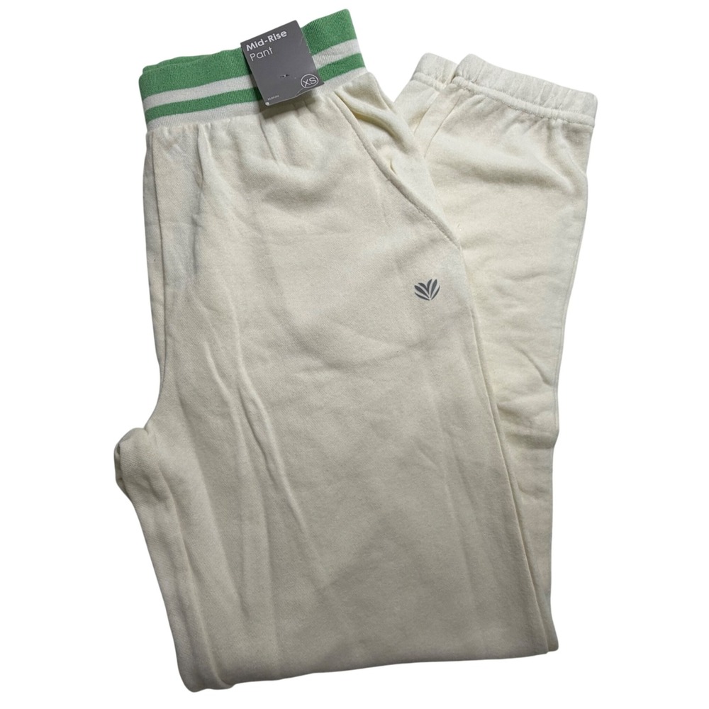 Forever 21 Cream Mid-Rise Jogger Sweatpants Green Striped Waistband XS NWT